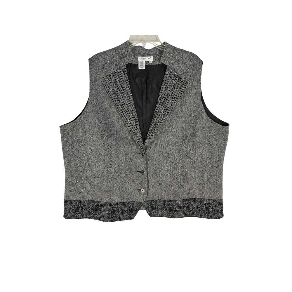 Coldwater Creek Vest Womens 3X Herringbone Beaded Embroidered Gray Lagenlook